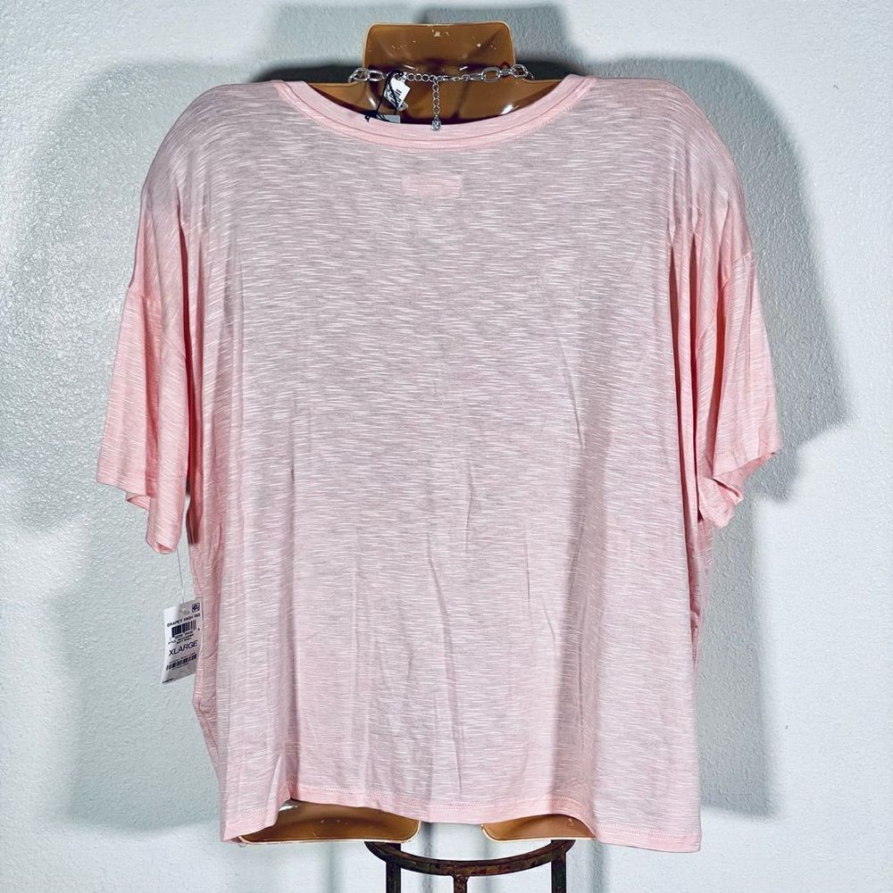 NWT Style & Co Sz L & XL Style & Co Pink Sleekly Drapey V-Neck T-Shirt Top - Picture 4 of 10